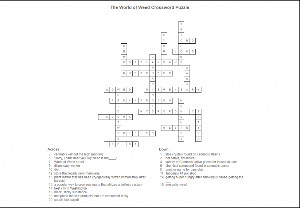 World of Weed Crossword Puzzle
