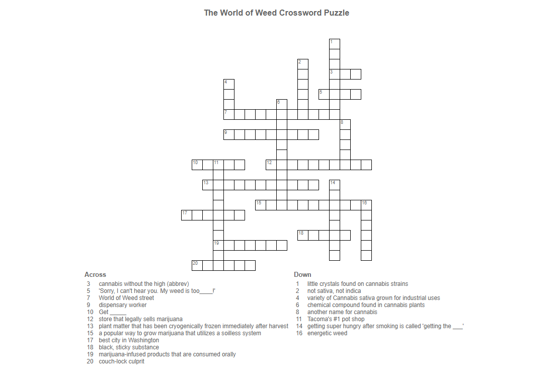 The World of Weed Crossworld Puzzle
