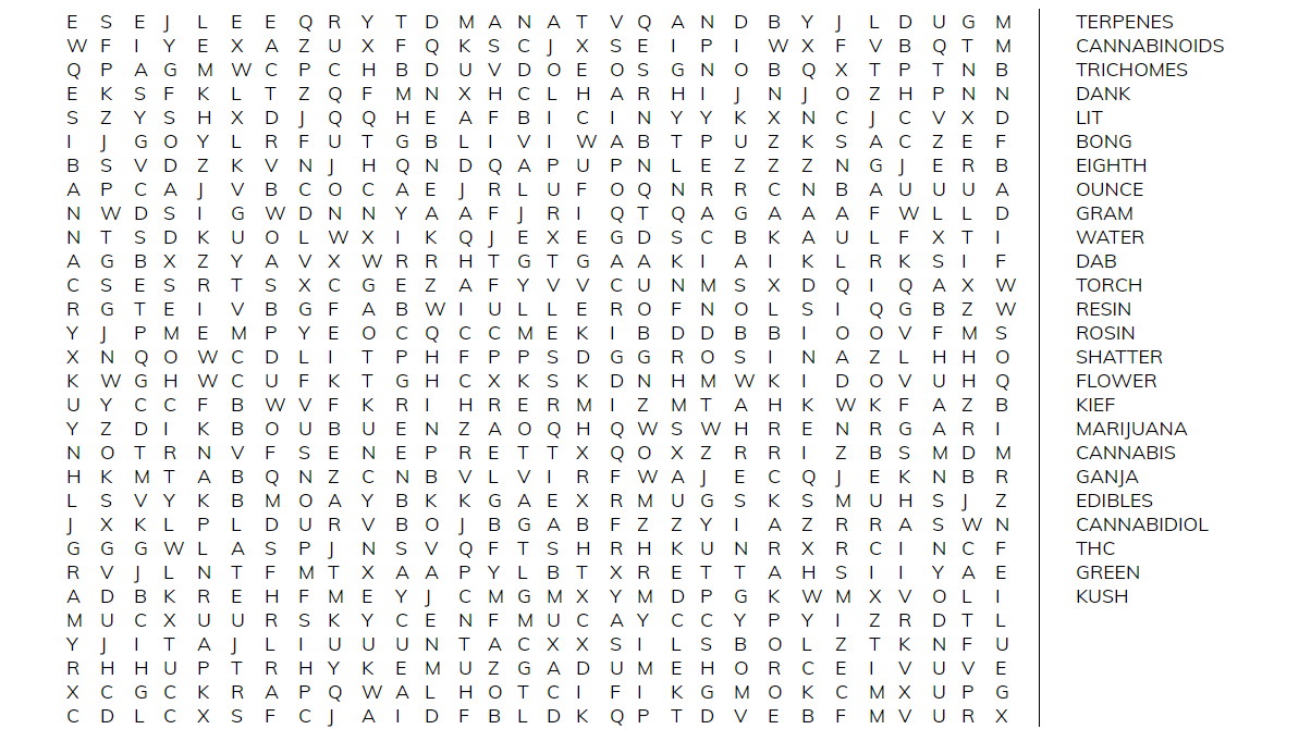 Challenging Weed Word Search